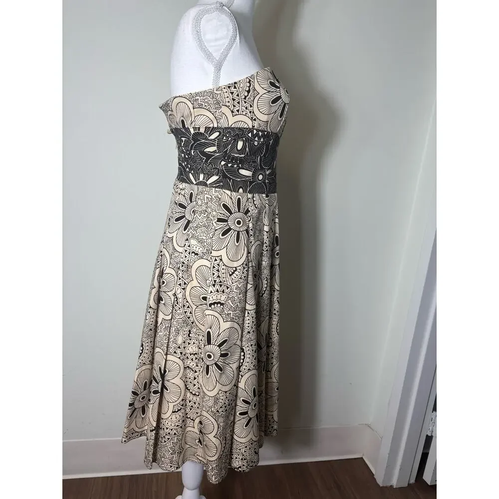 Kay Unger Off White and Black Print Strapless A Line Midi Dress Sz 4 - Picture 2 of 4